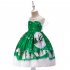 Girls Dress Christmas Short sleeve Printed Satin Dress for 3 9 Years Old Kids SD039E green 130cm
