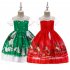 Girls Dress Christmas Short sleeve Printed Satin Dress for 3 9 Years Old Kids SD039E green 130cm