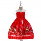 Girls Dress Christmas Short sleeve Printed Satin Dress for 3 9 Years Old Kids SD045K red 140cm