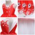 Girls Dress Christmas Short sleeve Printed Satin Dress for 3 9 Years Old Kids SD045K red 140cm