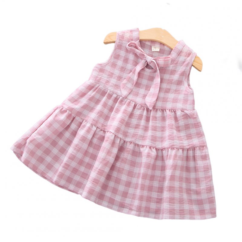 Girls Dress Cotton Sleeveless Plaid Skirt for 0-3 Years Old Kids Pink_M