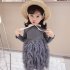 Girls Dress Knitted Long sleeve Fluffy Yarn Cake Dress for 1 6 Years Old Kids grey 90cm