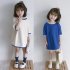 Girls Dress Mid length Solid Color Casual Short sleeved Dress for 3 6 Years Old Kids blue 130cm