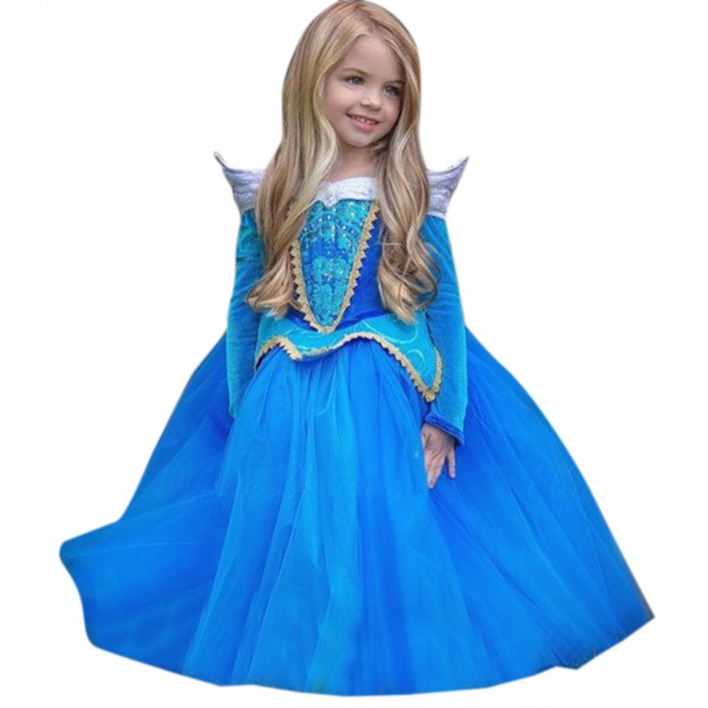 Girls Halloween Christmas Princess Dress Cosplay Dress Performance Clothes Set Light blue_140cm