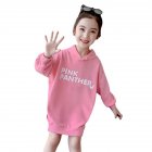 Girls Hoodie Cotton Long-sleeved Hooded Cartoon Pattern Sweatshirt Mid-length Clothes pink 7-8Y 140cm