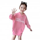 Girls Hoodie Cotton Long-sleeved Hooded Cartoon Pattern Sweatshirt Mid-length Clothes pink 9-10Y 160cm