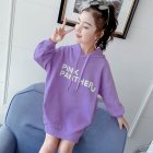 Girls Hoodie Cotton Long-sleeved Hooded Cartoon Pattern Sweatshirt Mid-length Clothes purple 6-7Y 130cm