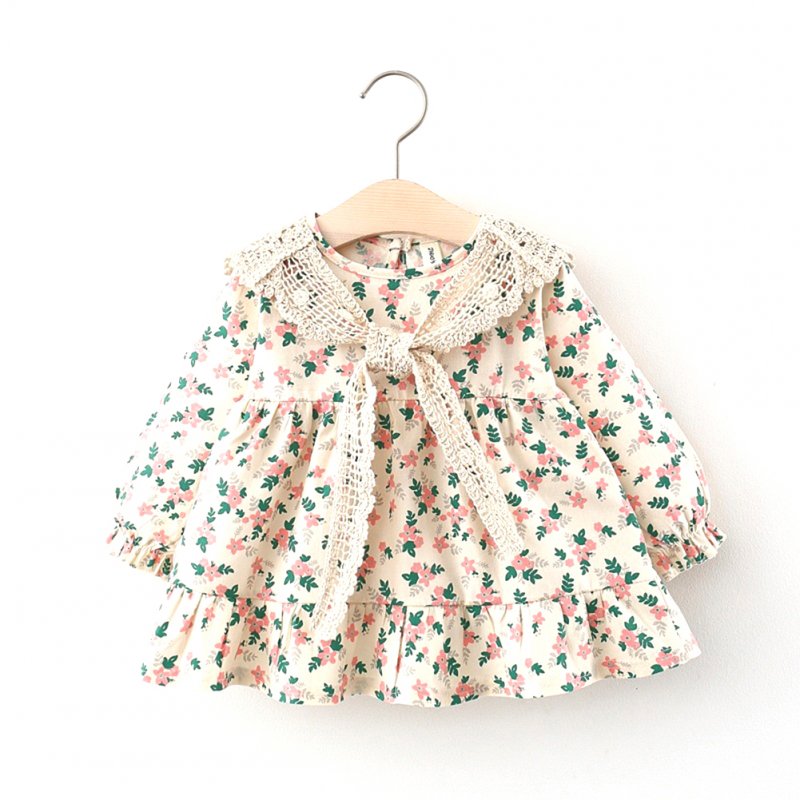 Girls Long Sleeves Dress Elegant Cute Floral Printing Cotton Princess Dress For 0-4 Years Old Children pink HEIGHT:80CM