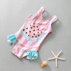 Girls Long Sleeves Rashguard Swimwear Sunscreen Cute Cartoon Printing One-piece Swimsuit Summer Beach Bathing Suit watermelon 5-6years M