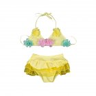 Girls Lovely Princess Polka Dot Flower Skirt Split Swimsuit Set yellow One size  body weight 14 22lb 
