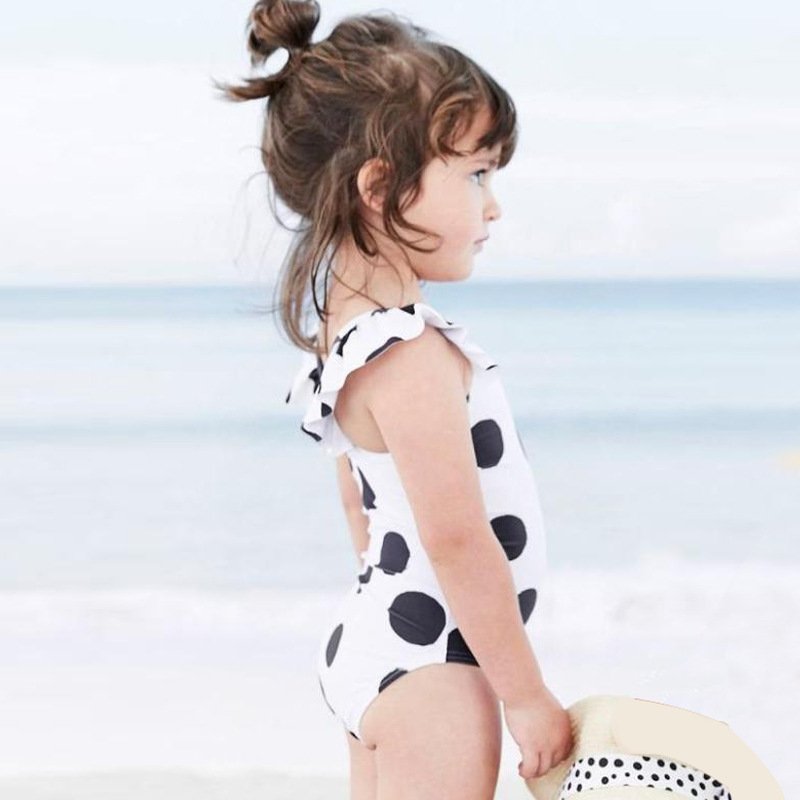 Girls One-piece Swimsuit Summer Fashion Polka Dot Printing Rashguard Bathing Suit For 3-8 Years Old Kids White 7-8years XL