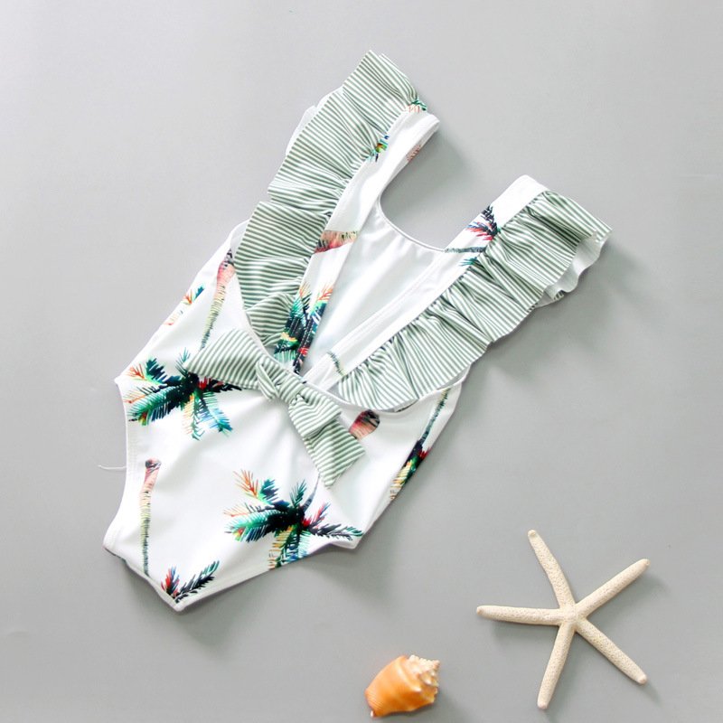 Girls One-piece Swimsuit Cute Hawaiian Printing Sleeveless Quick-drying Swimwear For 2-7 Years Old Kids White 4-5 years M