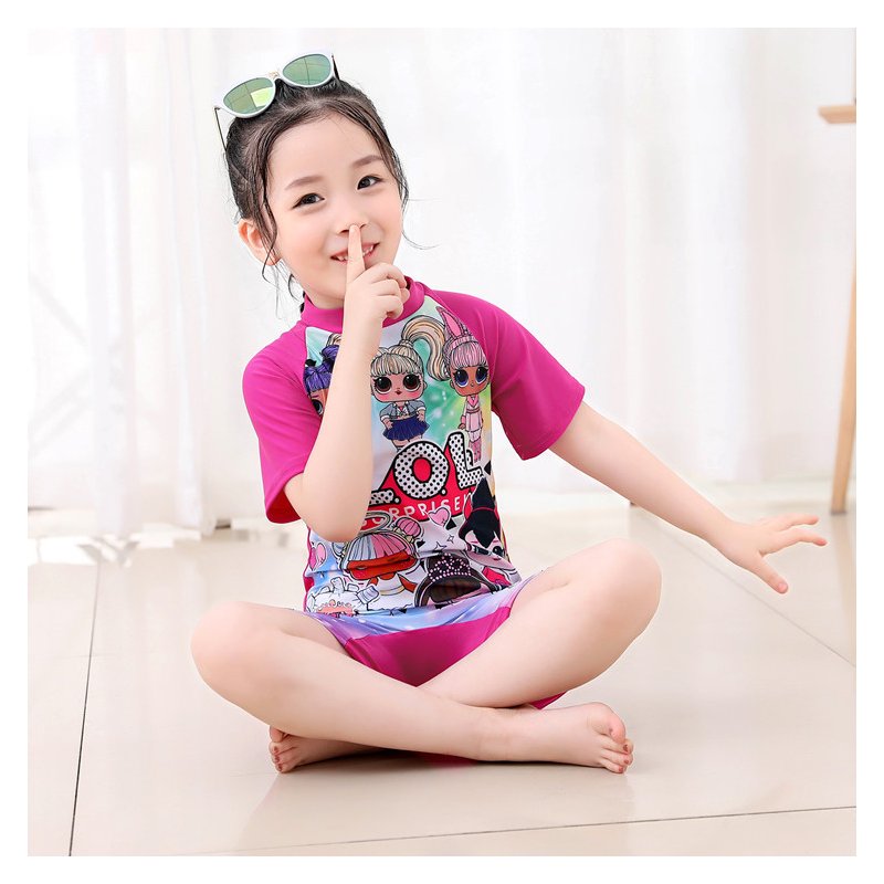 Girls One-piece Swimsuit Short Sleeves Cartoon Printing Princess Muslim Swimwear For Surfing Swimming surprise baby 6-7year XL
