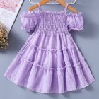 Girls Short Sleeves Dress Summer Fashionable Elegant Solid Color Princess Dress For 3-12 Years Old Kids light purple 5-6Y L