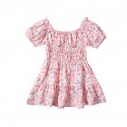 Girls Short Sleeves Dress Sweet Floral Printing Loose Dress For 2-7 Years Old Kids 223020 3-4Y 4T