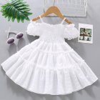 Girls Short Sleeves Dress Summer Fashionable Elegant Solid Color Princess Dress For 3-12 Years Old Kids White 3-4Y M