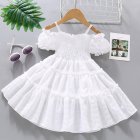 Girls Short Sleeves Dress Summer Fashionable Elegant Solid Color Princess Dress For 3-12 Years Old Kids White 7-8Y XL