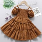 Girls Short Sleeves Dress Summer Fashionable Elegant Solid Color Princess Dress For 3-12 Years Old Kids brown 5-6Y L