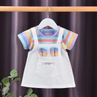 Girls Short Sleeves Dress Summer Cotton Thin Fashion Stripes Casual A-line Skirt For 0-5 Years Old Kids white dress B 2Y 90