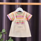 Girls Short Sleeves Dress Summer Cotton Thin Fashion Stripes Casual A-line Skirt For 0-5 Years Old Kids Yellow skirt  A 1Y 80