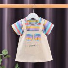 Girls Short Sleeves Dress Summer Cotton Thin Fashion Stripes Casual A-line Skirt For 0-5 Years Old Kids Yellow skirt B 2Y 90