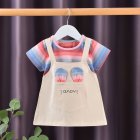 Girls Short Sleeves Dress Summer Cotton Thin Fashion Stripes Casual A-line Skirt For 0-5 Years Old Kids Yellow dress C 2Y 90