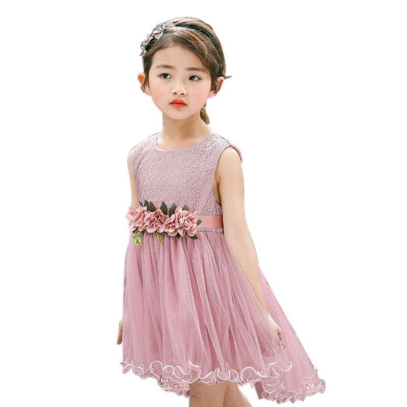 Girls Summer Bud Silk Gauze Sleeveless Princess  Petal Dress Pink_120