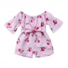 Girls Summer Cute Jumpsuit Baby Print Bows Climbing Romper  Rose red 110