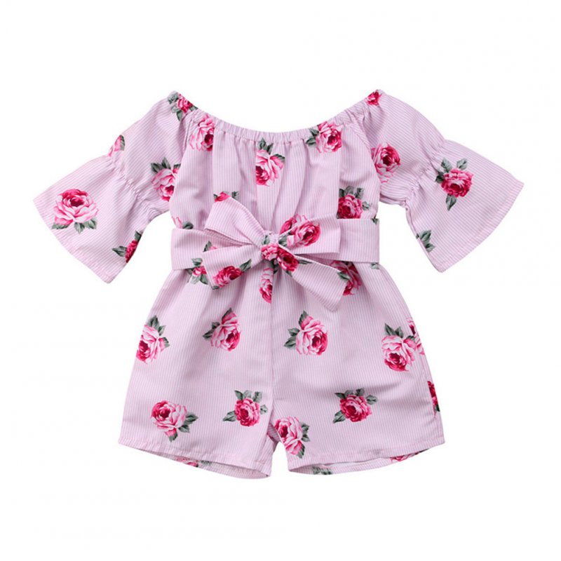 Girls Summer Cute Jumpsuit Baby Print Bows Climbing Romper  Rose red_110