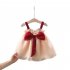 Girls Summer Sleeveless Dress Fashion Bowknot Princess Cute Sling Mesh Dress For 1 3 Years Old Children skin pink CM  100