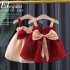 Girls Summer Sleeveless Dress Fashion Bowknot Princess Cute Sling Mesh Dress For 1 3 Years Old Children red CM  80