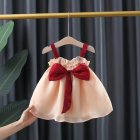 Girls Summer Sleeveless Dress Fashion Bowknot Princess Cute Sling Mesh Dress For 1-3 Years Old Children skin pink CM: 73