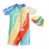 Girls Toddler One piece Swimsuit Cartoon Short Sleeve Sunscreen Surfing Suit With Sun Hat Quick drying Swimwear smiling face 7 8Y XL