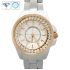 Girls White Analog Bling Diamond Watch with Gold Rim and Stainless Steel back cover