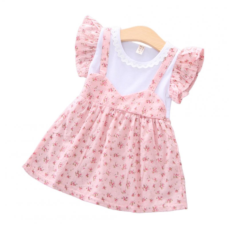 Girls dress cotton floral short-sleeve princess dress for 0-3 years old kids Pink_XL