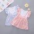Girls dress cotton floral short sleeve princess dress for 0 3 years old kids blue M