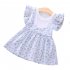 Girls dress cotton floral short sleeve princess dress for 0 3 years old kids blue XL