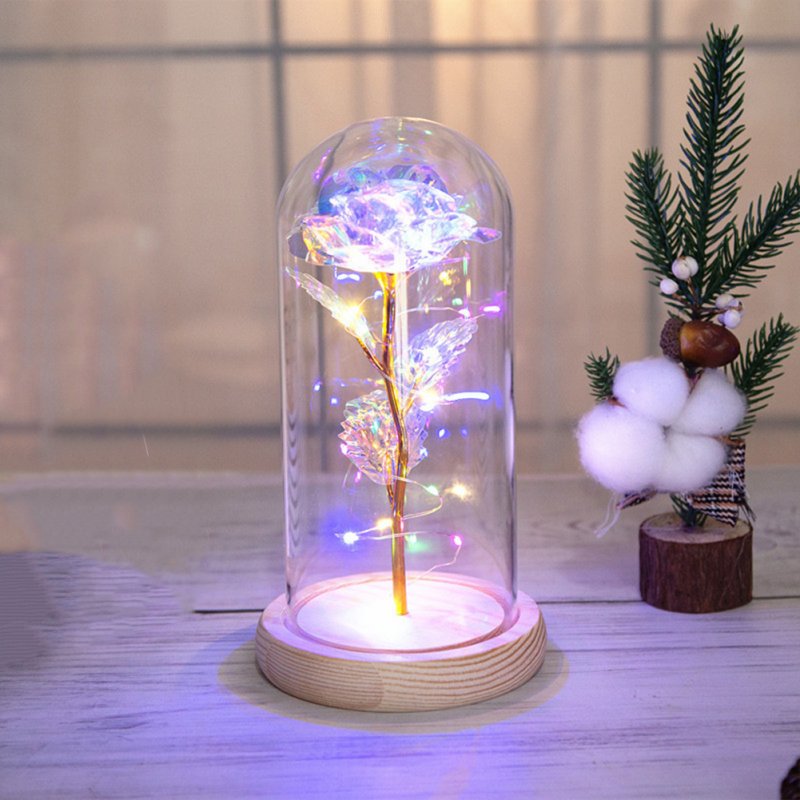 Glass  Dome  Cover  Roses  Ornaments Colorful Bendable Led Light Bar Valentine Day Creative Gift Weddings Family Dinners Decoration Colorful lights
