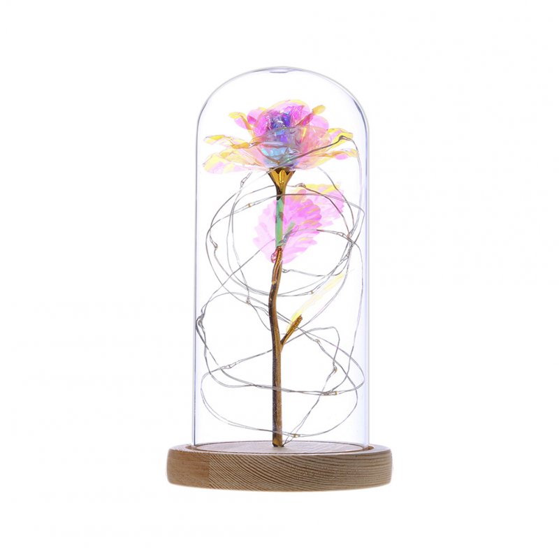 Glass Dome Rose with Wooden Base Valentine's Day Gifts Christmas LED Rose Lamps Home Decoration As shown