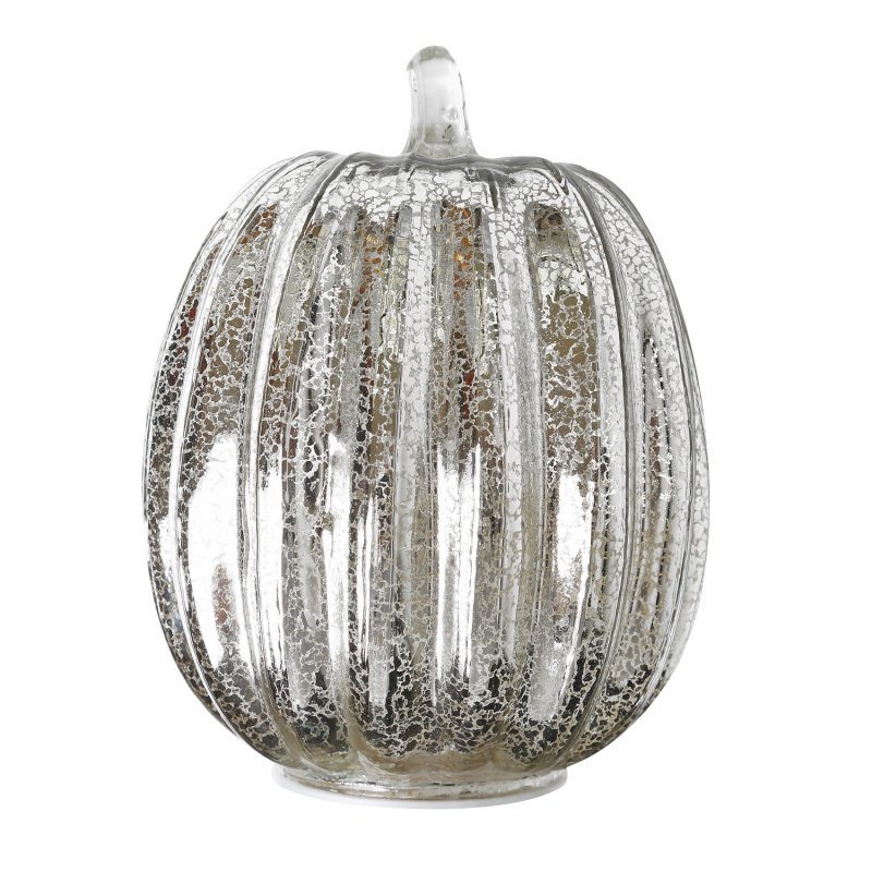 Glass Pumpkin Lamp for Halloween Ghost Party Festival Decorations  Silver 14*22cm