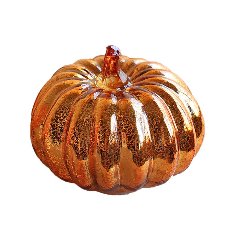 Glass Pumpkin Lamp for Halloween Ghost Party Festival Decorations  Gold 16.3*14cm