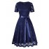 GloryStar Women s Short Sleeve Solid A Line Bowknot Cocktail Party Lace Midi Dress