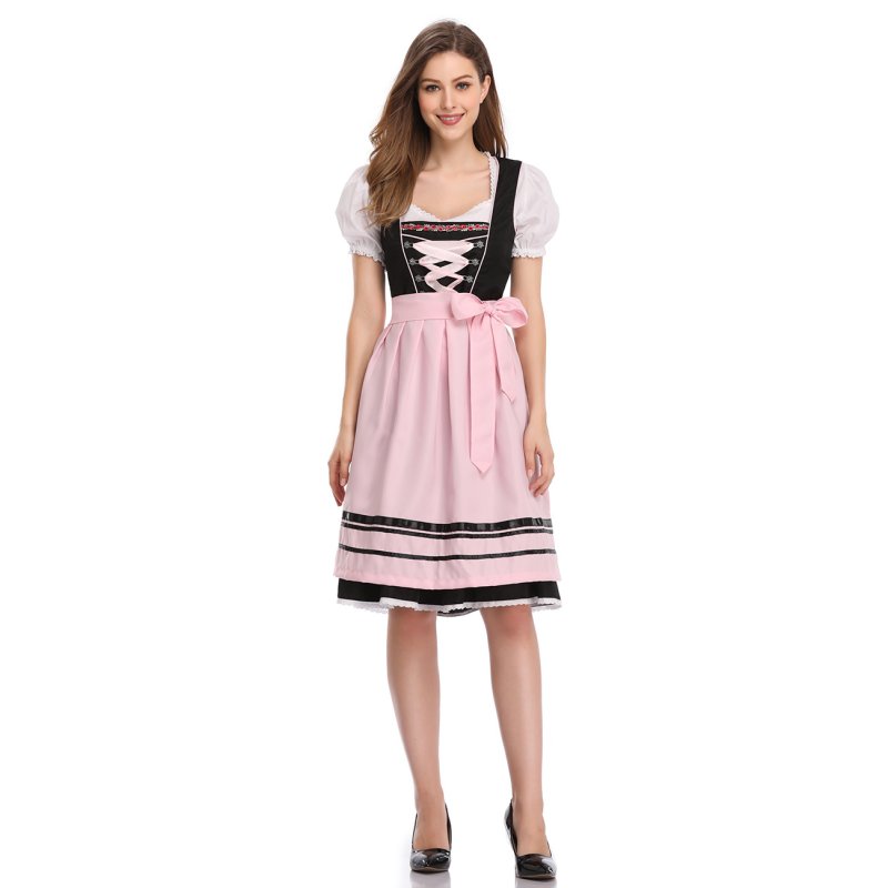 3PCS Oktoberfest Dirndl Dress Black-Pink L