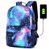 Glow In The Dark Backpack Starry Night School Bag With USB Charging Port Laptop Bag Handbag For Boys Girls    USB   Starry Sky Blue