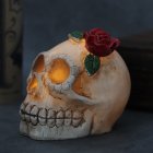Glowing Skull Lights Skeleton Head Statue Ornament With Rose Led Decorations Lamp Halloween Horror Props red flower on head