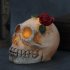 Glowing Skull Lights Skeleton Head Statue Ornament With Rose Led Decorations Lamp Halloween Horror Props black flower on mouth