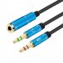 Gold Plated 3 5mm Stereo Female to 2 Male Y splitter Aux Cable with Separate Headphone Microphone Plugs blue