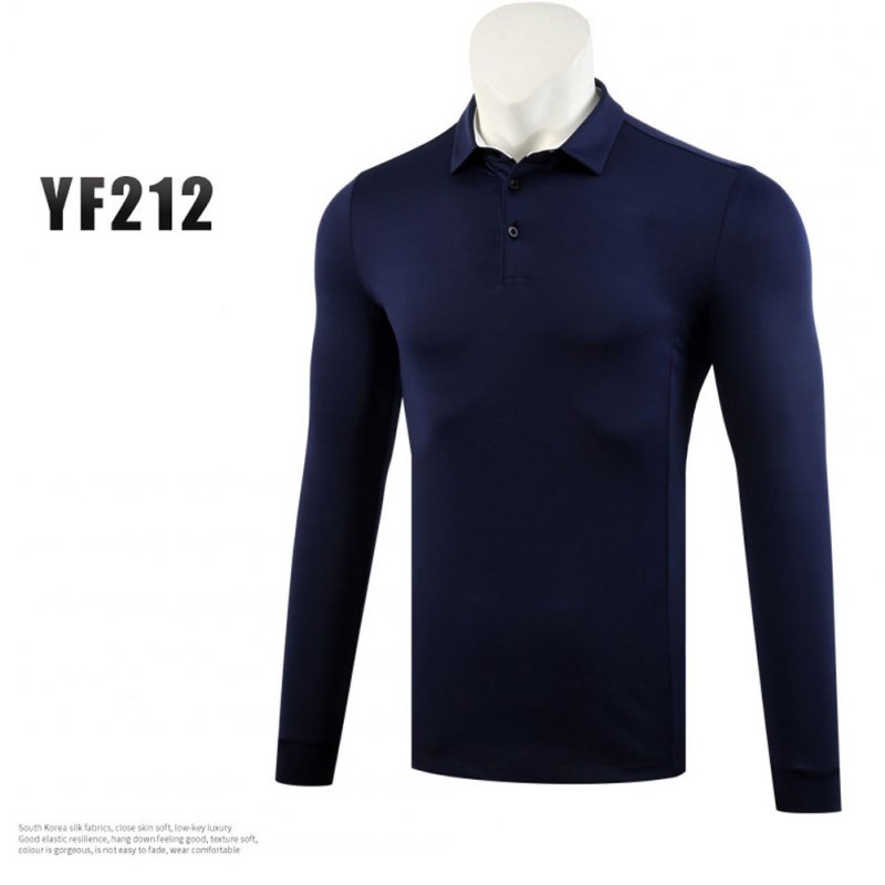 Golf Autumn Winter Clothes for Men Long Sleeve T-shoirt Pure Color Ball Uniform Navy_L