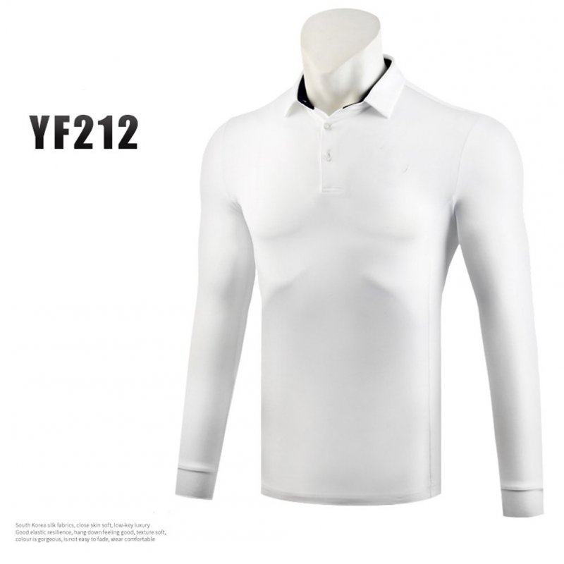 Golf Autumn Winter Clothes for Men Long Sleeve T-shoirt Pure Color Ball Uniform white_M