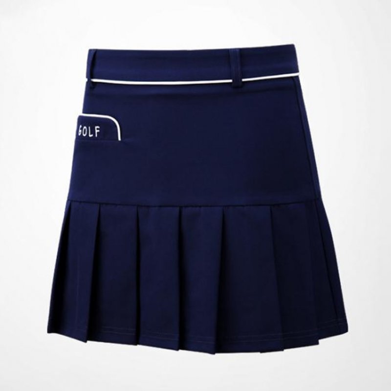 Golf Clothes for Women Anti-emptied Pantskirt Cotton Soft Breathable Sweat Absorbtion Skirt QZ041 navy blue_L